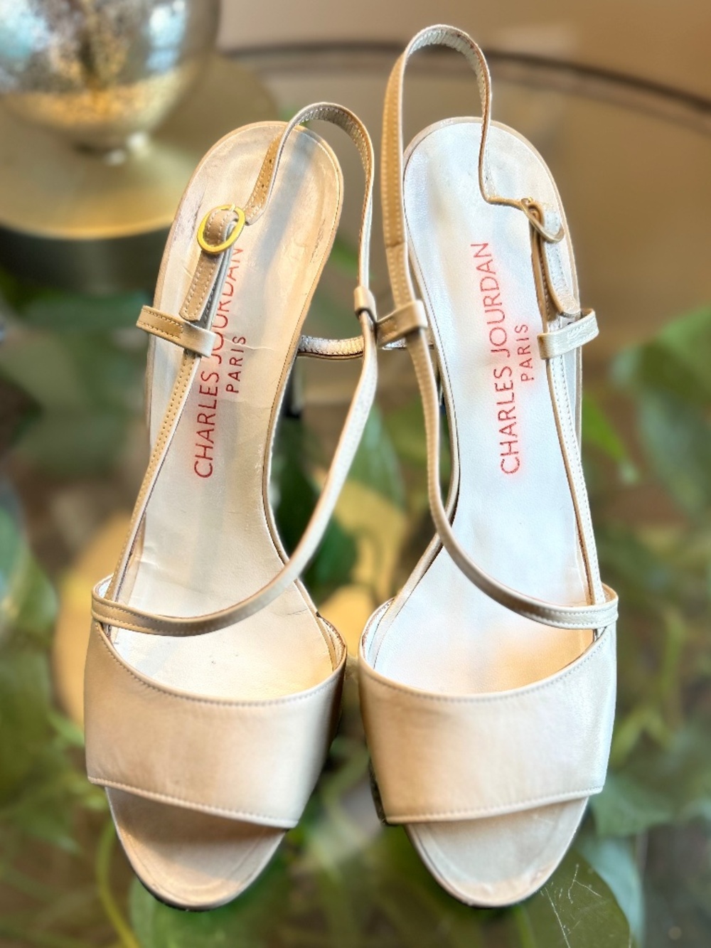 Charles Jourdan Beige Leather Slingback Stiletto Heels Women’s 7.5 Buckle